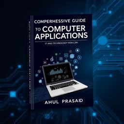 An elegant and informative book cover design for 'COMPREHENSIVE GUIDE TO COMPUTER APPLICATIONS' focused on IT and technology, written by Rahul Prasad
