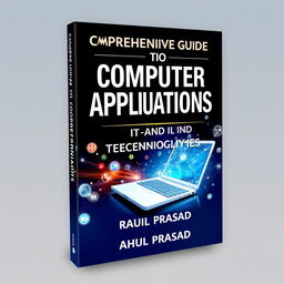 A visually striking book cover for 'COMPREHENSIVE GUIDE TO COMPUTER APPLICATIONS' focusing on IT and technology, authored by Rahul Prasad