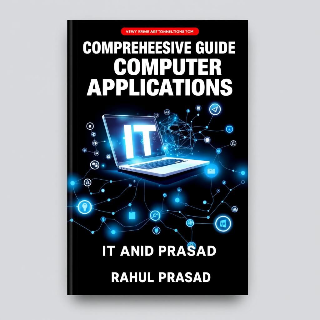 A visually striking book cover for 'COMPREHENSIVE GUIDE TO COMPUTER APPLICATIONS' focusing on IT and technology, authored by Rahul Prasad