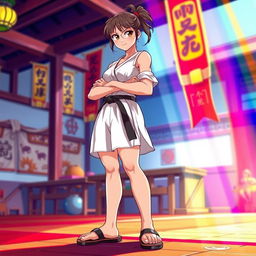 A female anime teen martial artist standing confidently, showcasing her athletic build and dedication to her craft
