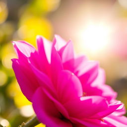A close-up, artistic depiction of a vibrant pink flower, showcasing its intricate petals and textures