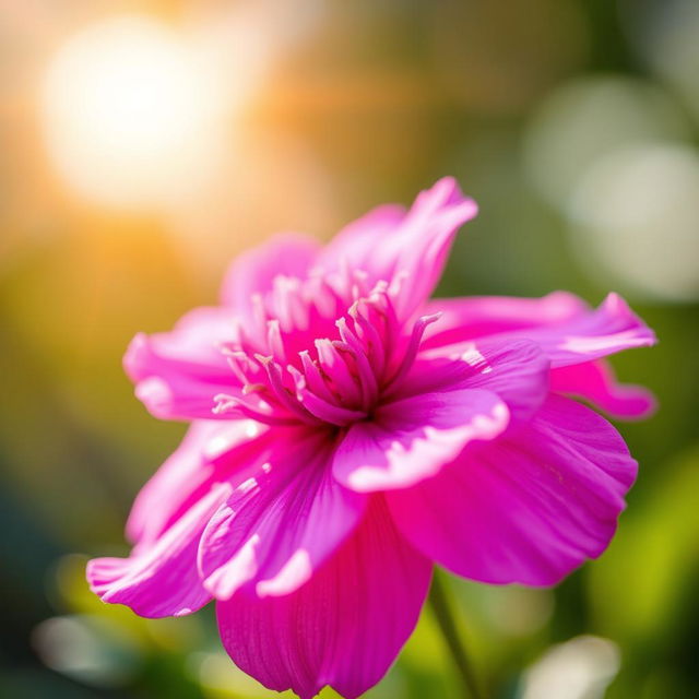 A close-up, artistic depiction of a vibrant pink flower, showcasing its intricate petals and textures