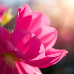 A close-up, artistic depiction of a vibrant pink flower, showcasing its intricate petals and textures