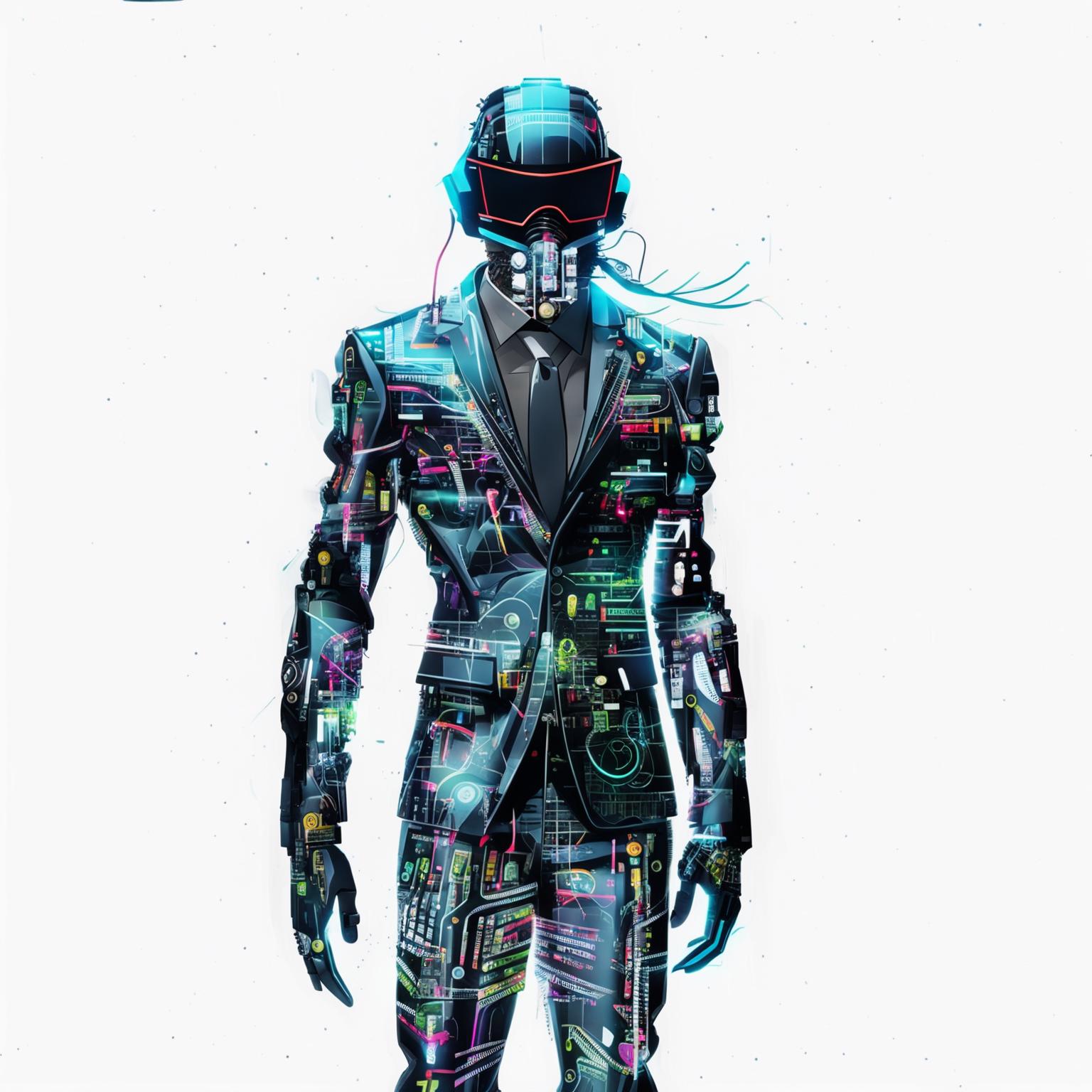 Digital doppelganger in a cyberpunk style against a white background.
