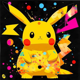 Enhance the previous image of the Murakami print of Pikachu for a more stunning effect. Amplify the vibrancy and richness of the colors, increase the resolution, and intensify the beautiful superflat art elements.