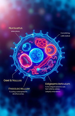 A visually captivating representation of cellular biology, showcasing the intricate structures of a cell
