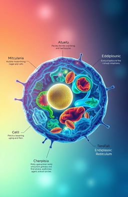A visually captivating representation of cellular biology, showcasing the intricate structures of a cell