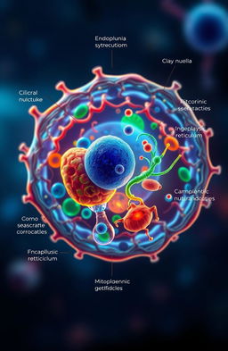 A visually captivating representation of cellular biology, showcasing the intricate structures of a cell