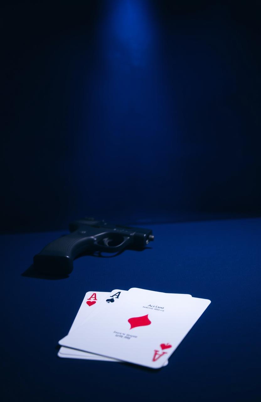 A dark blue background with soft, dim lighting illuminating the scene from above