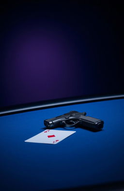 A dark blue background with soft, dim lighting illuminating the scene from above
