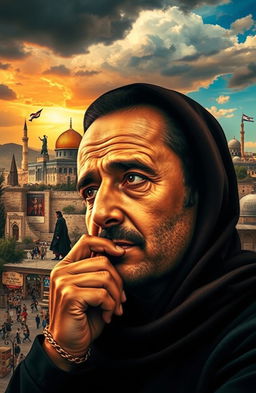 A thought-provoking and artistic representation of how an Arab perceives Israel, capturing a blend of cultural elements, landscapes, and sentiments