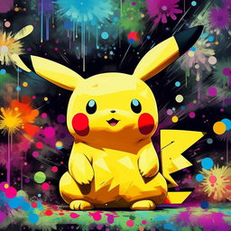 Enhance the previous image of the Murakami print of Pikachu for a more stunning effect. Amplify the vibrancy and richness of the colors, increase the resolution, and intensify the beautiful superflat art elements.