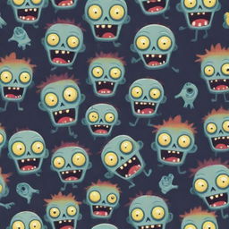 An adorable illustration of cartoon zombies with exaggerated features and playful expressions, radiating a harmless, fun-loving vibe.