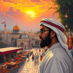 A captivating and nuanced illustration representing Israel through the eyes of an Arab individual