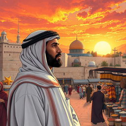 A captivating and nuanced illustration representing Israel through the eyes of an Arab individual