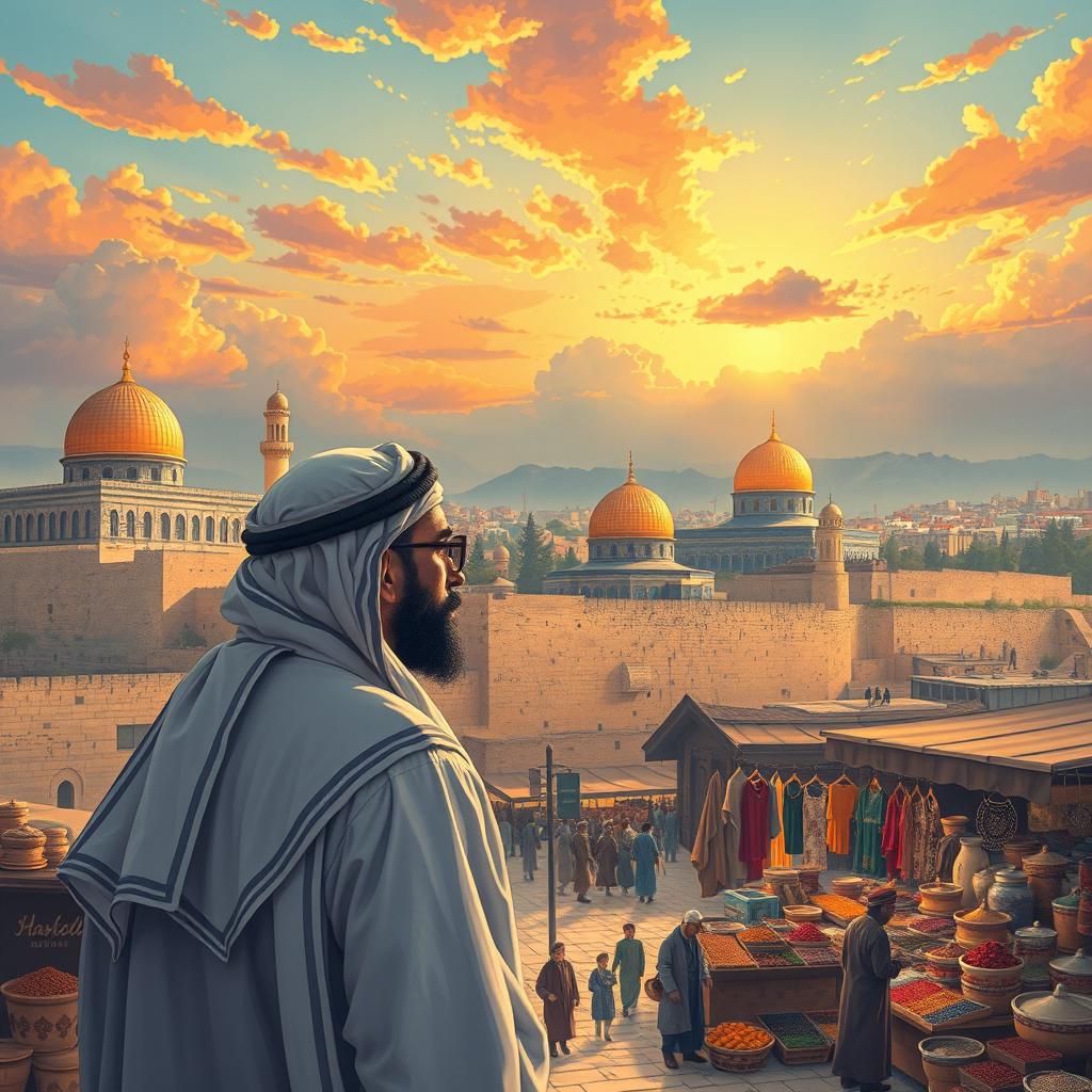 A captivating and nuanced illustration representing Israel through the eyes of an Arab individual