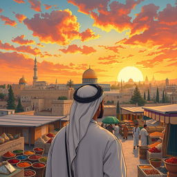 A captivating and nuanced illustration representing Israel through the eyes of an Arab individual