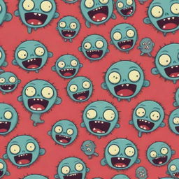 An adorable illustration of cartoon zombies with exaggerated features and playful expressions, radiating a harmless, fun-loving vibe.