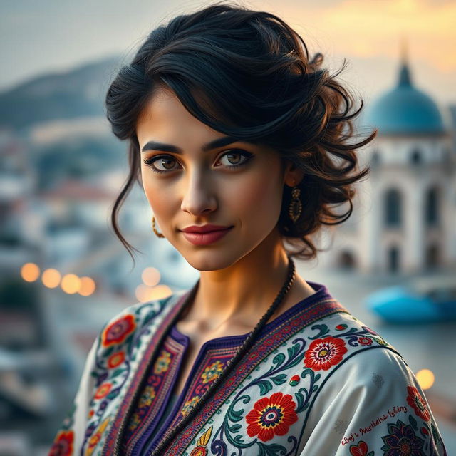 A striking portrait of a person of mixed Arab and Jewish descent