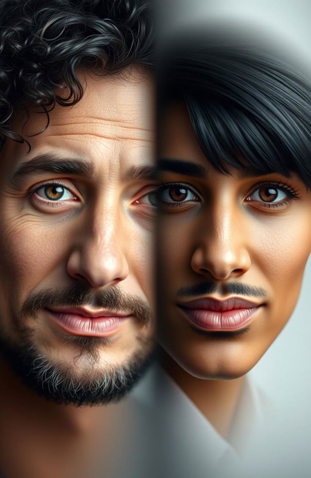 A beautifully blended representation of two faces, one representing Jewish heritage and the other representing Arab heritage