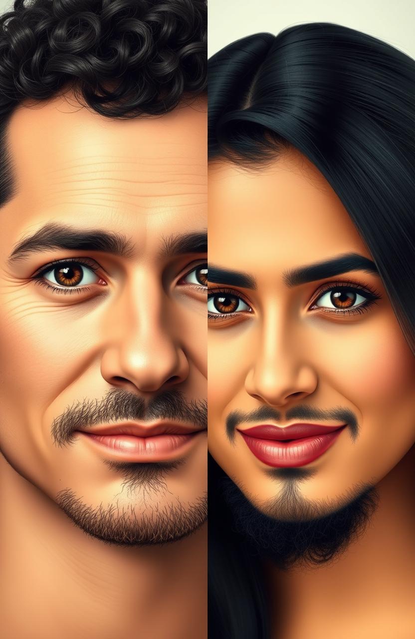 A beautifully blended representation of two faces, one representing Jewish heritage and the other representing Arab heritage