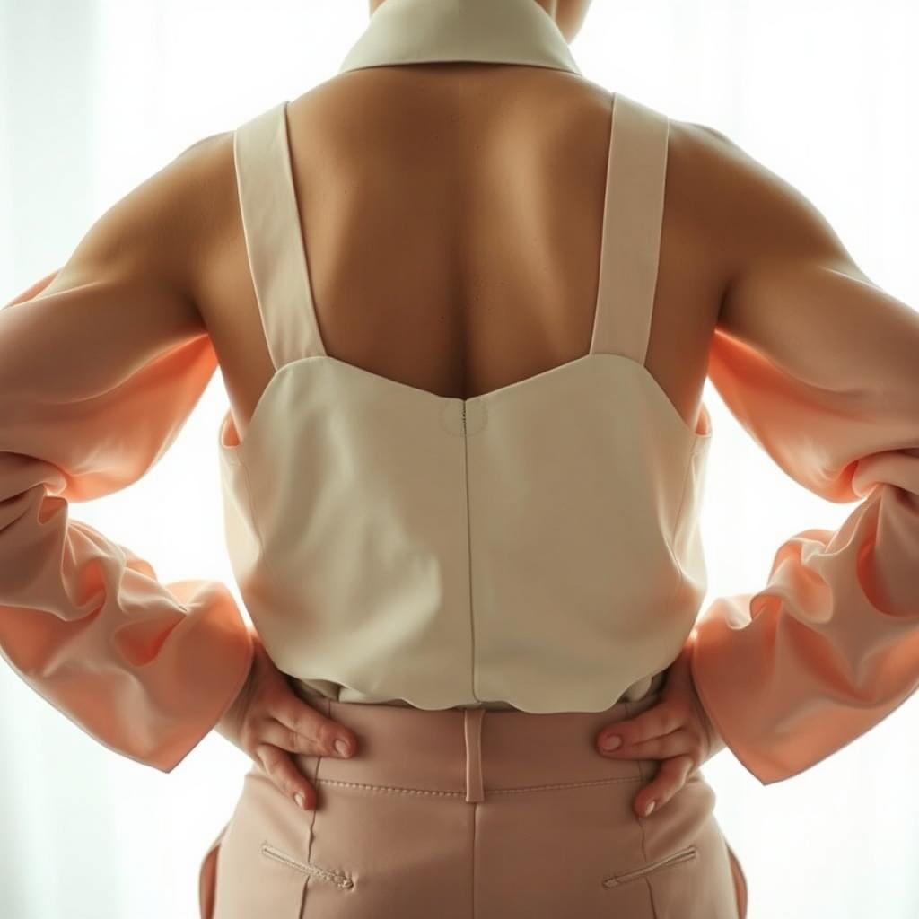 A striking image capturing a boy from the shoulders down, showcasing a neat and feminine body