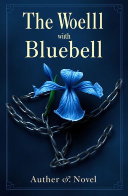 A captivating book cover design featuring mostly darker hues of blue, with a beautifully rendered bluebell flower positioned prominently