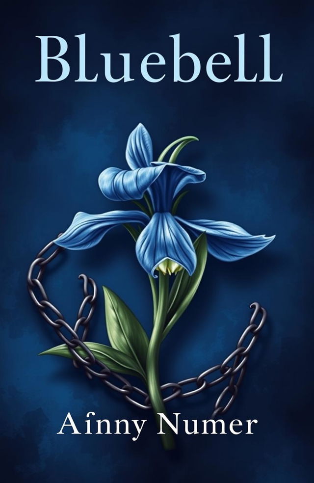 A captivating book cover design featuring mostly darker hues of blue, with a beautifully rendered bluebell flower positioned prominently