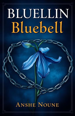 A captivating book cover design featuring mostly darker hues of blue, with a beautifully rendered bluebell flower positioned prominently