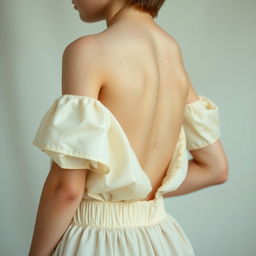 A beautifully composed image featuring a boy from the shoulders down, showcasing a neat and feminine physique