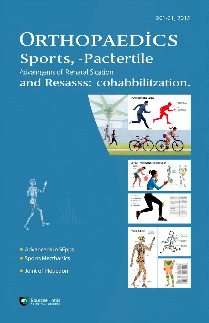 An academic journal cover design showcasing the fields of orthopaedics, sports science, and rehabilitation