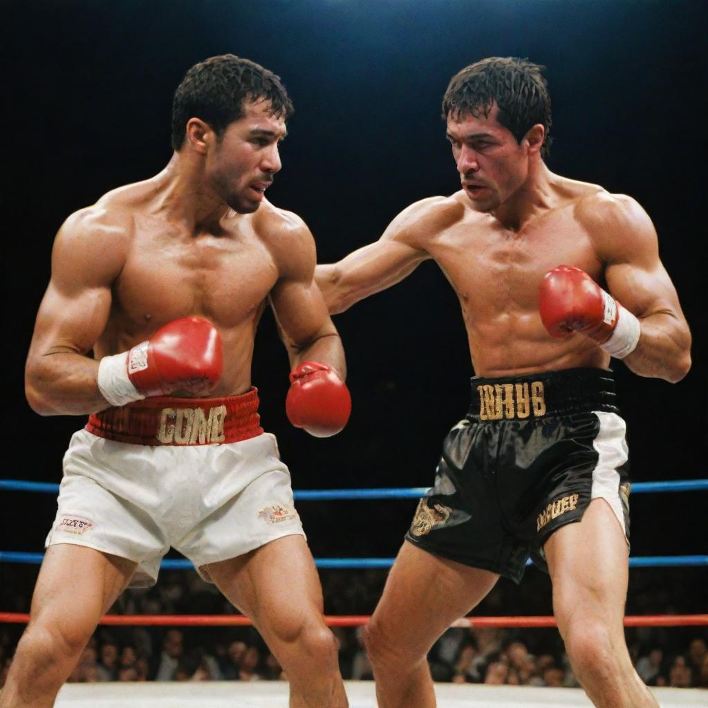 A vivid, dynamic image of two fighters: 'Chico Alicate', muscular with a confident gaze, and 'Tonho Couve Flor', bulky and wild-eyed, squaring off in a well-lit, crowded arena