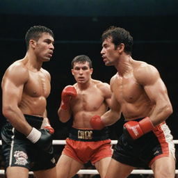 A vivid, dynamic image of two fighters: 'Chico Alicate', muscular with a confident gaze, and 'Tonho Couve Flor', bulky and wild-eyed, squaring off in a well-lit, crowded arena