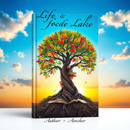 A captivating book cover that encapsulates the theme of life and knowledge, featuring a vibrant tree of life intertwined with books