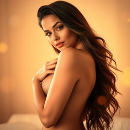 A beautiful, voluptuous woman with an attractive body, posing confidently in a suggestive manner