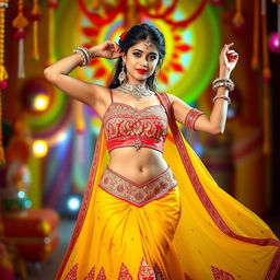 A sexy young woman wearing a traditional Navratri outfit, featuring a stunning choli and a flowing lehenga