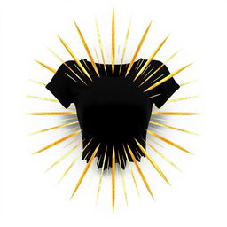 A feminine black t-shirt adorned with striking golden rays radiating from the center, creating an eye-catching design