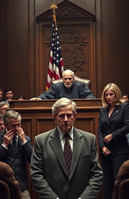 A dramatic courtroom scene titled 'Under the Judge’s Gavel'