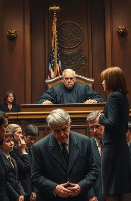 A dramatic courtroom scene titled 'Under the Judge’s Gavel'