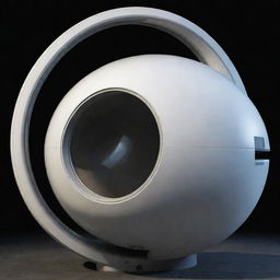 A spherical starship with horn-like protrusions encircling it, featuring just one showcase-like window.