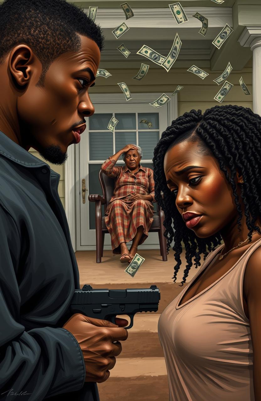 A tense scene depicting a black couple in an argument, both looking away from each other