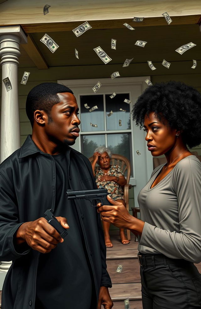 A tense scene depicting a black couple in an argument, both looking away from each other