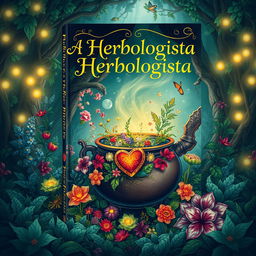 An enchanting book cover design for a fantasy novel titled 'A Herbologista'