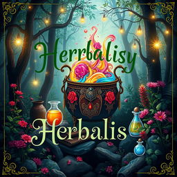 An enchanting book cover design for a herbalism fantasy novel, rich with elements of magic, love, secrets, potions, and elixirs