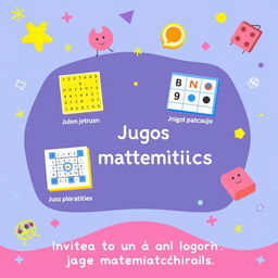 Una diapositiva de presentación vibrante que muestra varios juegos matemáticos diseñados para un público de todas las edades