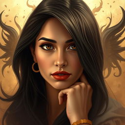 An enchanting and beautiful portrait of a young Arab woman, embodying strength and resilience through her striking features