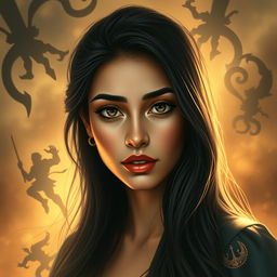An enchanting and beautiful portrait of a young Arab woman, embodying strength and resilience through her striking features