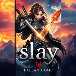 A powerful and dynamic book cover for a fantasy novel titled "slay" styled in all lowercase