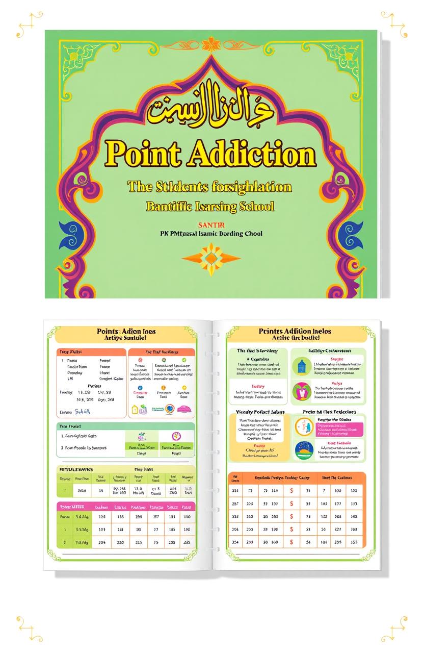 A detailed illustration of a point addition booklet designed for students (santri) at the PPM Baitussalam Islamic boarding school