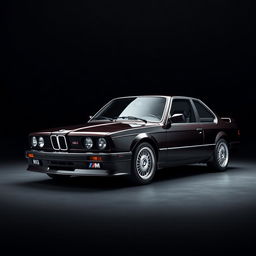A stunning vintage BMW M4 from 1990, positioned prominently against a sleek black background